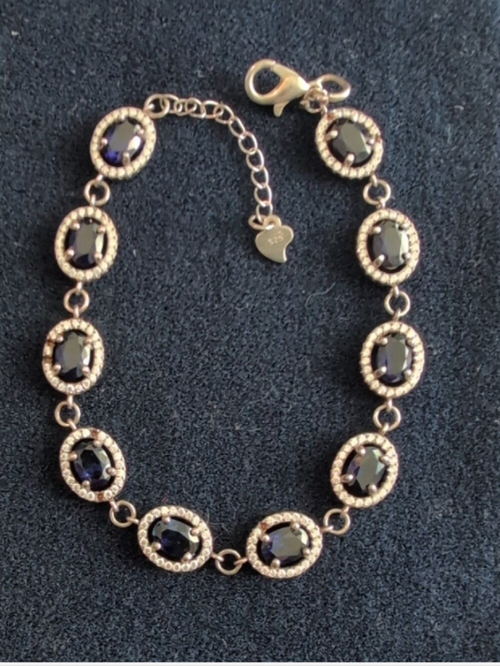 BLUE Sapphire Tennis Bracelet 925 Sterling Silver Bracelet Diamond Chip